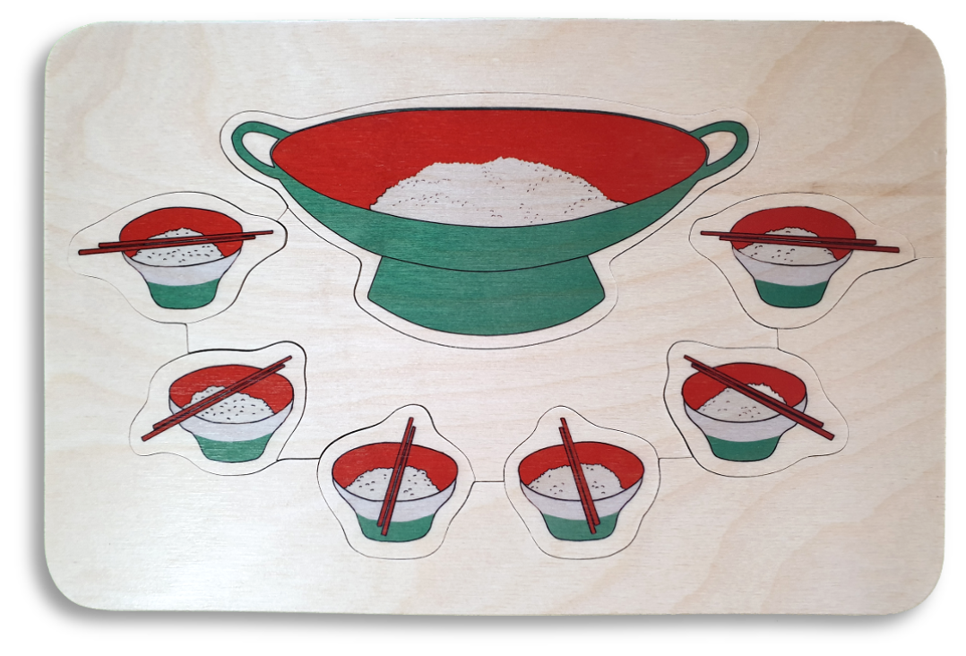 Wooden Wok & Rice Bowls Puzzle Kiwi Made Toys