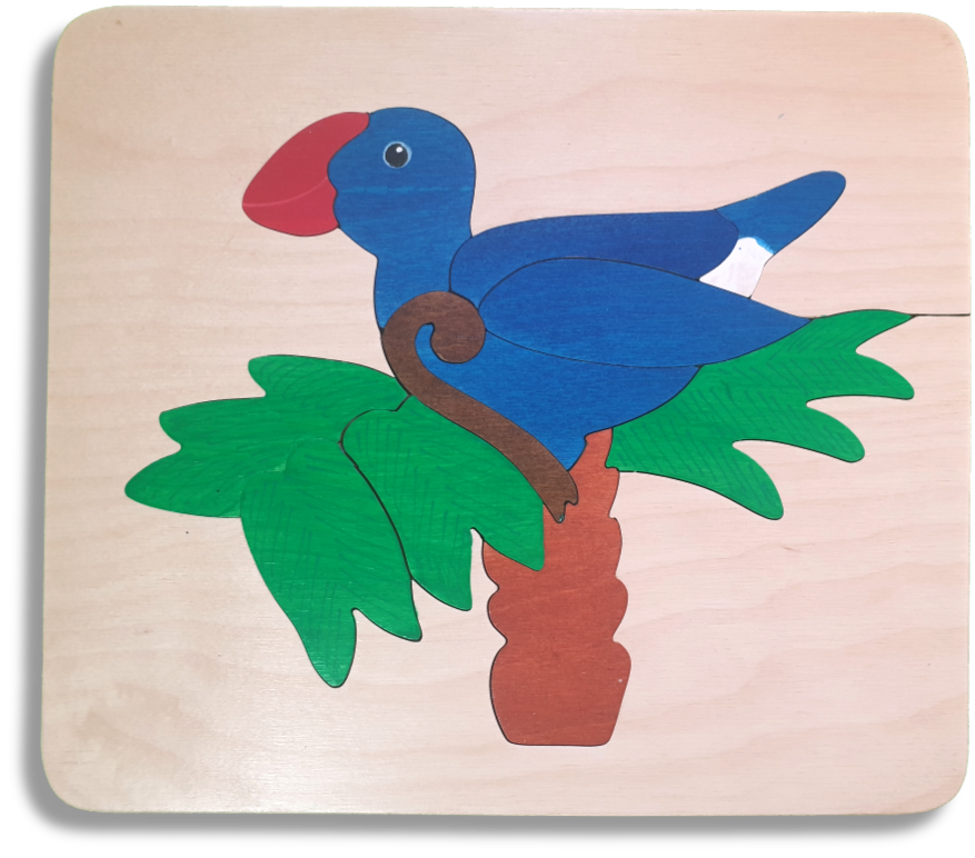 Wooden Pukeko in a Ponga Puzzle Kiwi Made Toys